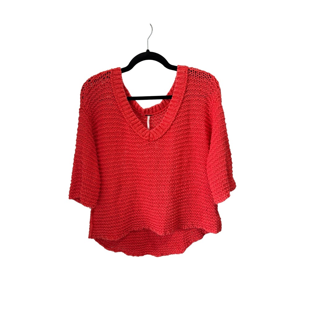 Free People Chunky Knit V-Neck Sweater   oversized top.Boho Slouchy Fit,Size XS